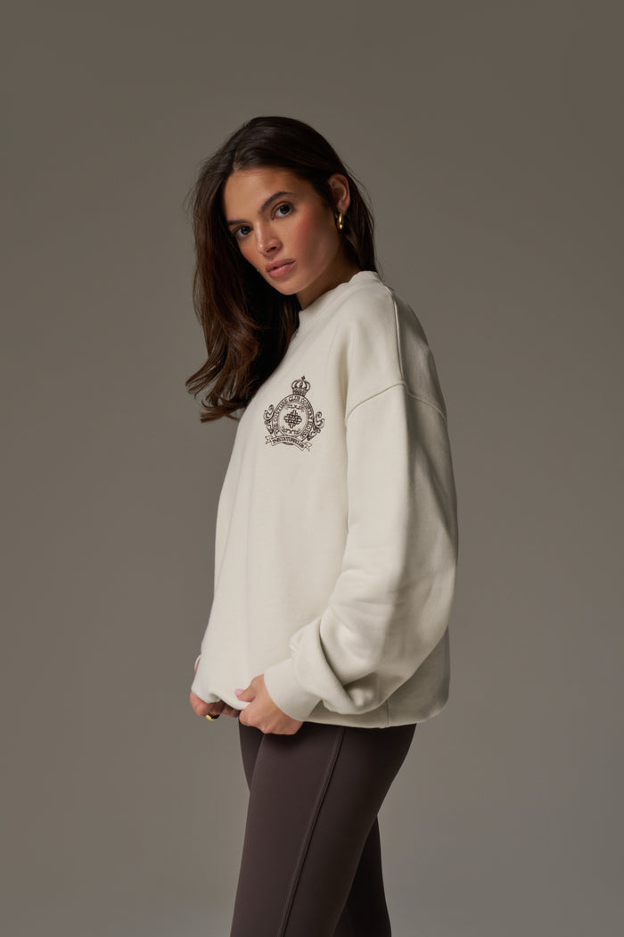 EMBROIDERED CREST OVERSIZED SWEATSHIRT - BONE