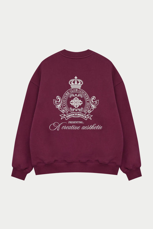 EMBROIDERED CREST OVERSIZED SWEATSHIRT - BURGUNDY