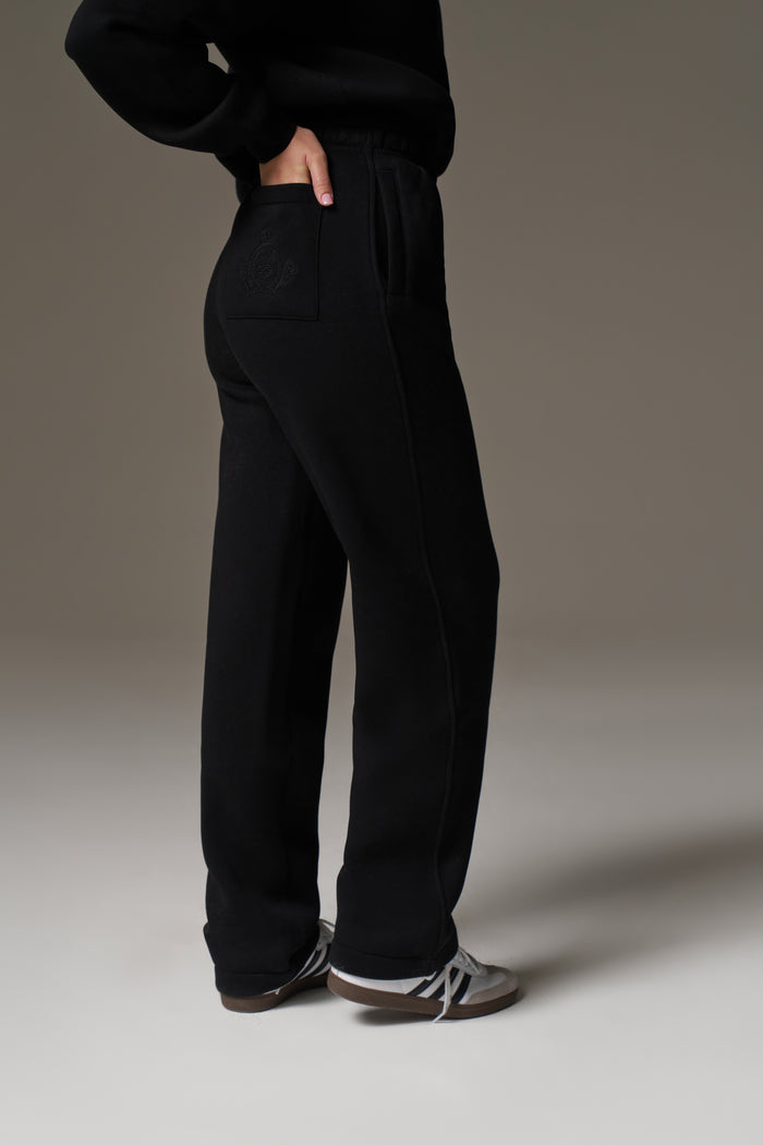 EMBROIDERED CREST RELAXED JOGGERS - BLACK