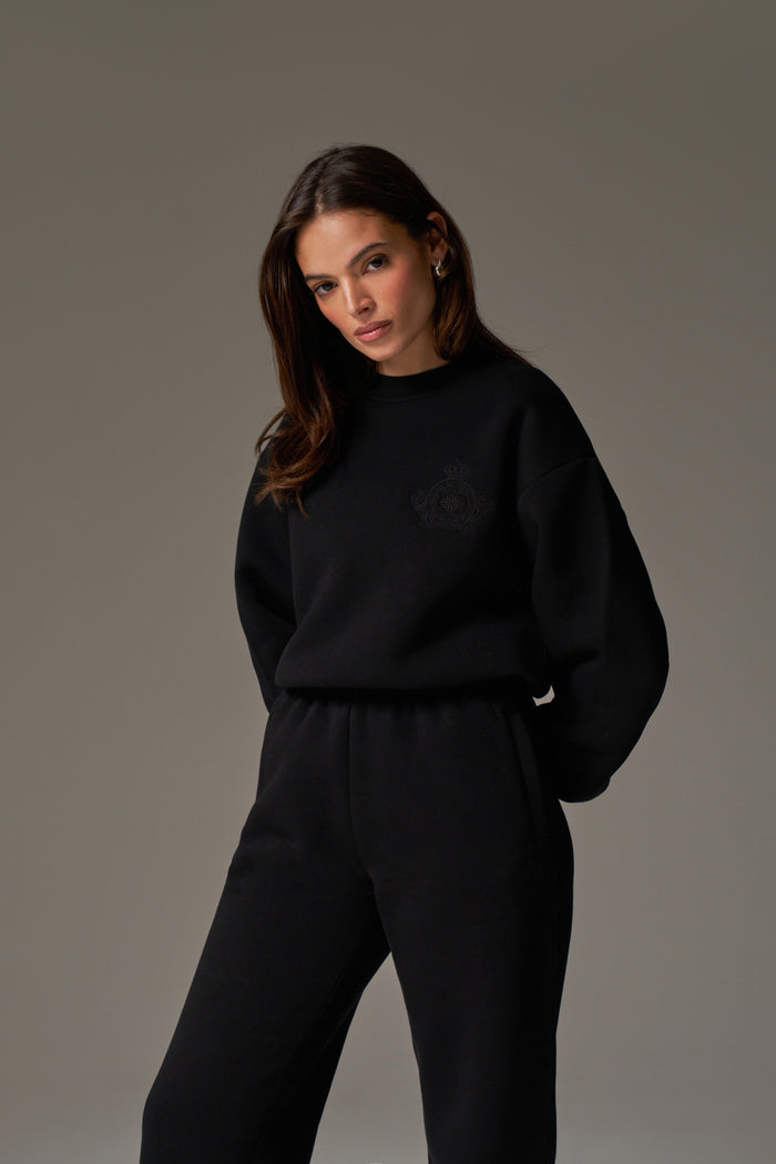 EMBROIDERED CREST SWEATSHIRT - BLACK