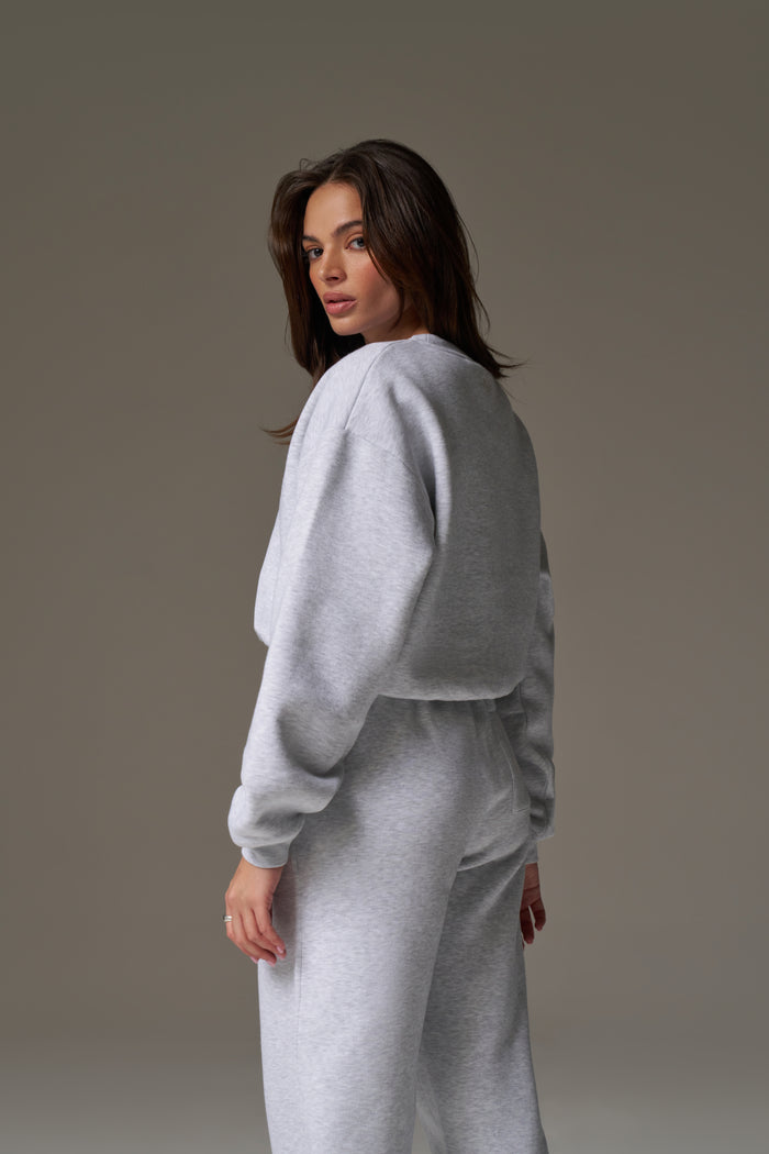 EMBROIDERED CREST SWEATSHIRT - GREY MARL