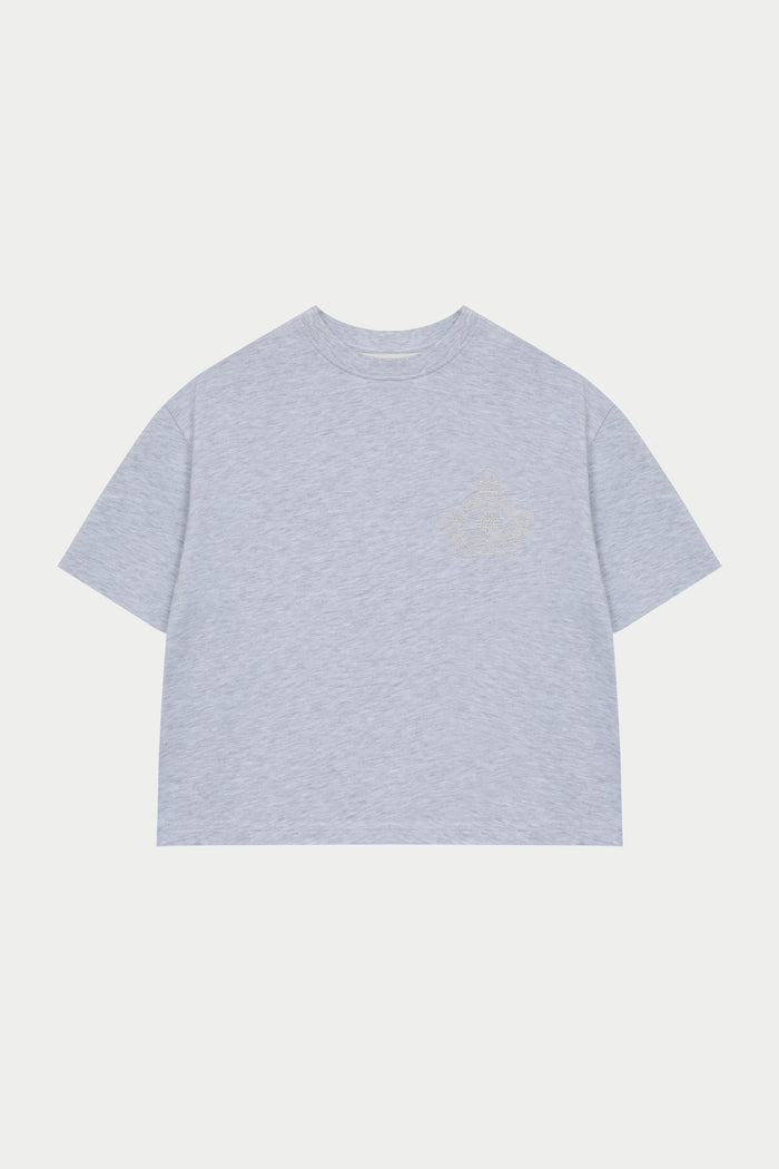 EMBROIDERED CREST T-SHIRT - GREY MARL