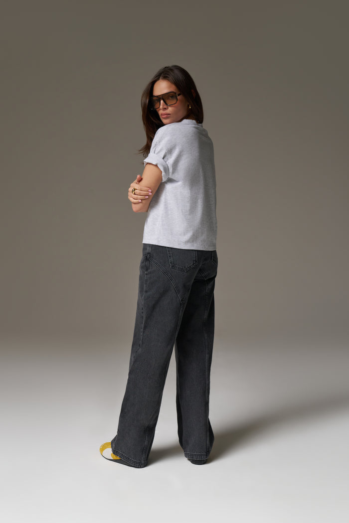 EMBROIDERED CREST T-SHIRT - GREY MARL