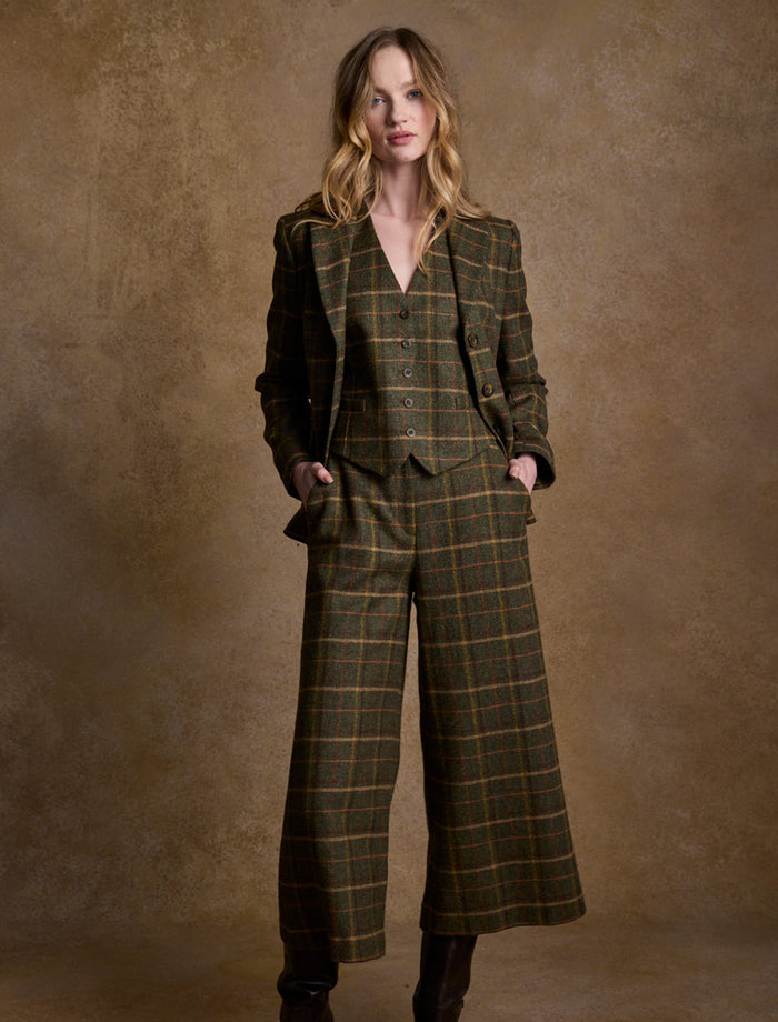Enya Tweed Culottes - Green Country Check #color_green-country-check