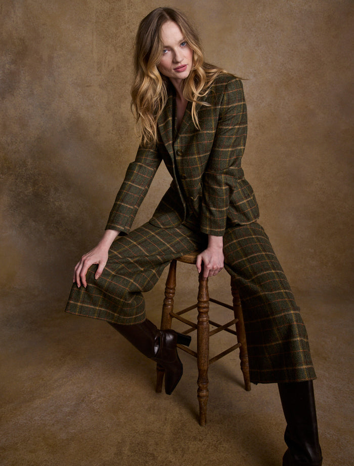 Enya Tweed Culottes - Green Country Check #color_green-country-check
