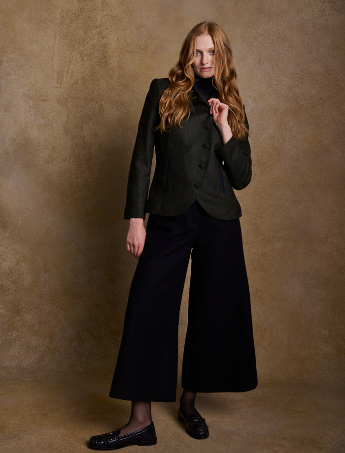 Enya Tweed Culottes - Green Herringbone #color_green-herringbone