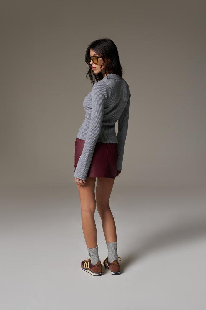 FAUX LEATHER MINI SKIRT - BURGUNDY