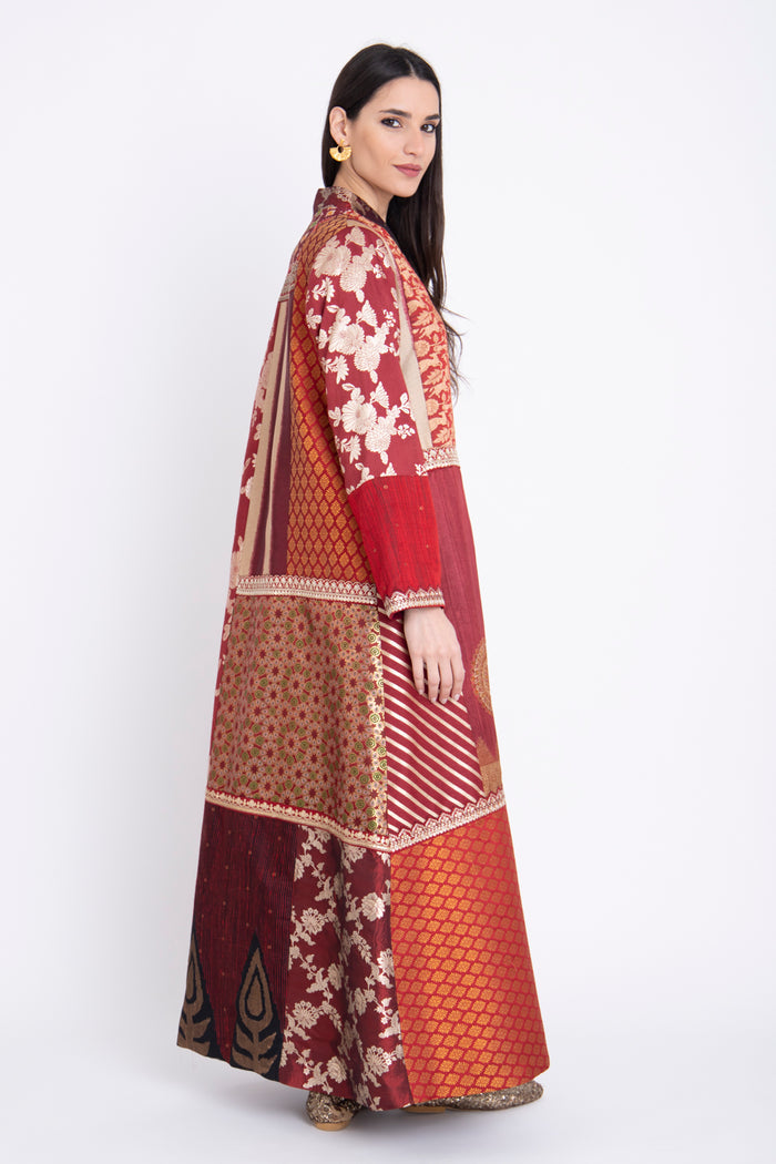Fayrouz Silk Patchwork Burgundy Dress