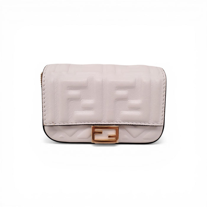 FENDI MINI WHITE NAPPA MATISSE FF EMBOSSED NANO BAGUETTE WITH CHAIN