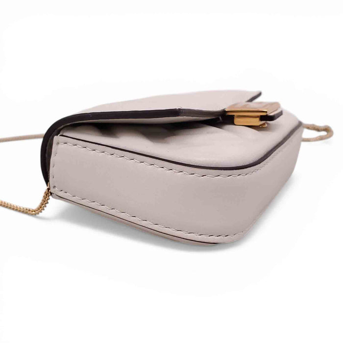 FENDI MINI WHITE NAPPA MATISSE FF EMBOSSED NANO BAGUETTE WITH CHAIN