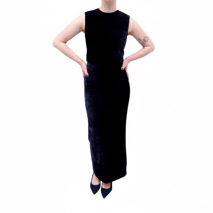 FENDI NAVY VELVET SKIRT SET WITH LOGO ZIPPER - SIZE 36