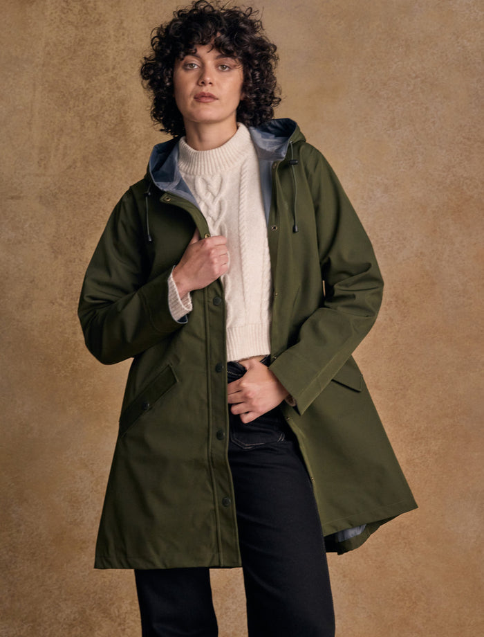 Fiadh Ladies Waterproof 3/4 Coat - Olive #color_olive
