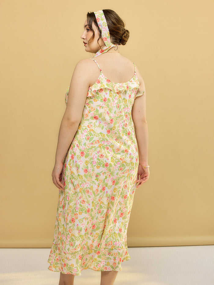 【Final Sale】Plus Size Kama Floral Chiffon Slip Dress
