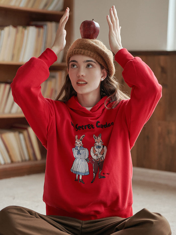 【Final Sale】Rabbit Embroidered 100% Cotton Hoodie