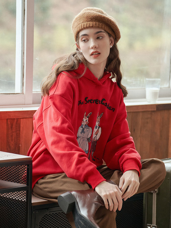 【Final Sale】Rabbit Embroidered 100% Cotton Hoodie