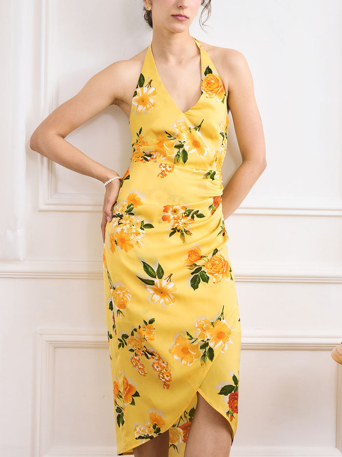【Final Sale】Zelda Printed V Neck Halter Dress
