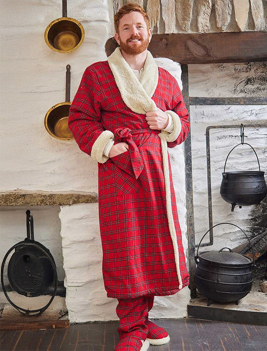Fleece Lined Flannel Nightrobe #color_red-tartan