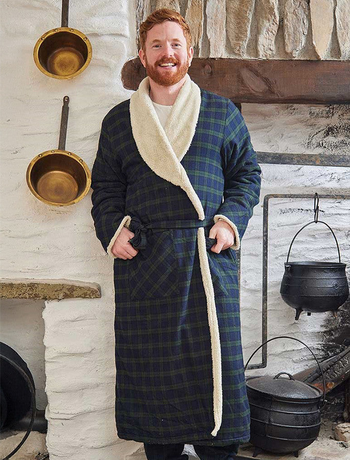 Fleece Lined Flannel Nightrobe #color_green-blackwatch-tartan