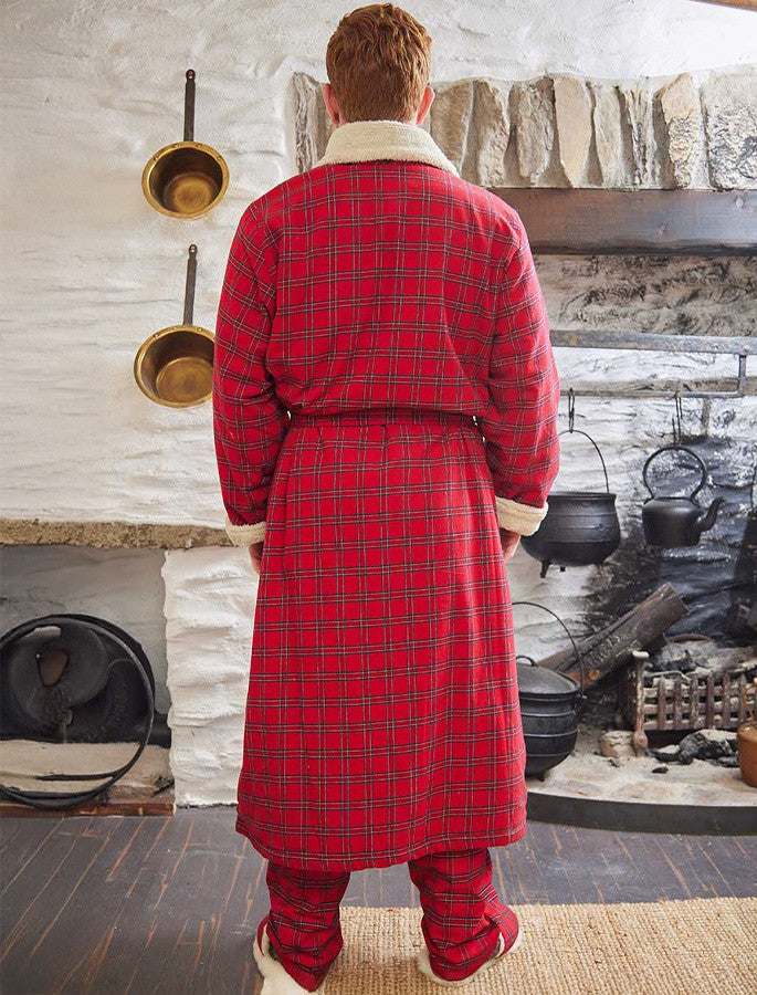 Fleece Lined Flannel Nightrobe #color_red-tartan