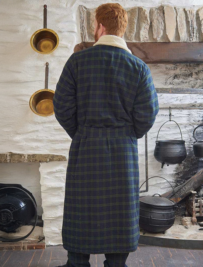 Fleece Lined Flannel Nightrobe #color_green-blackwatch-tartan