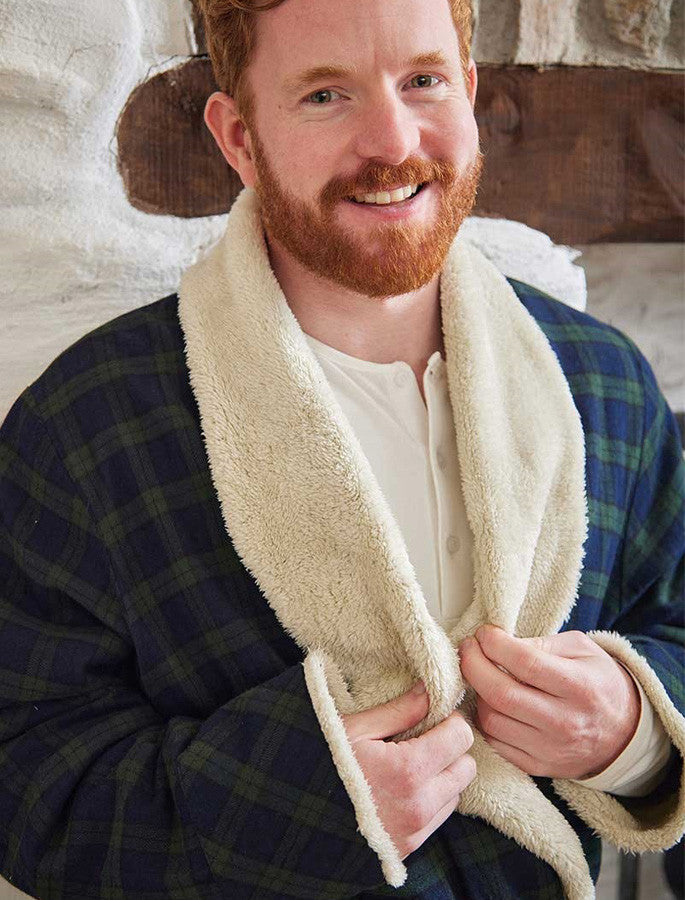Fleece Lined Flannel Nightrobe #color_green-blackwatch-tartan