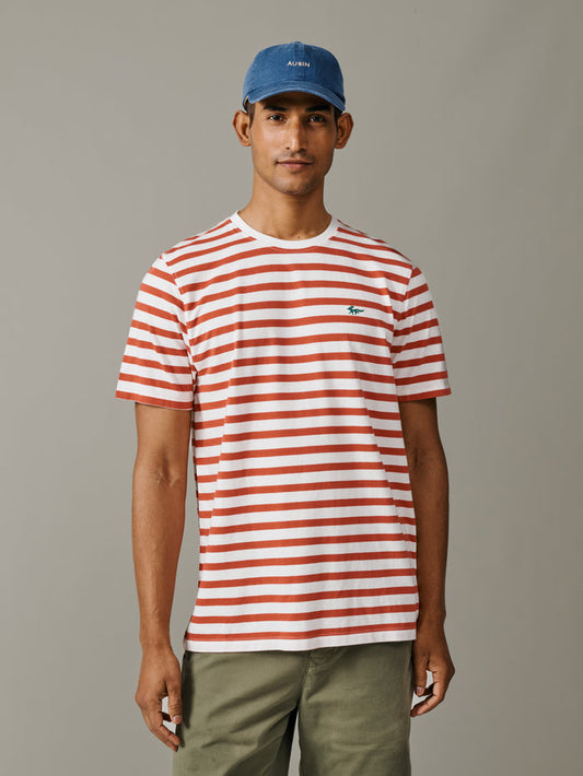 Aubin Red Stripe Fore Striped Tee | Classic Tee