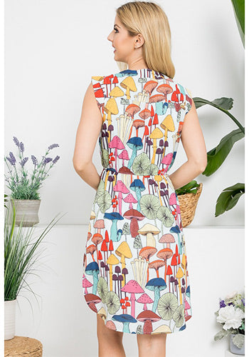 French Cafe Dress Multi Shrooms Plus