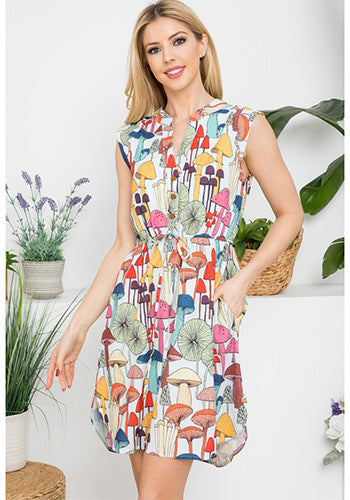 French Cafe Dress Multi Shrooms Plus