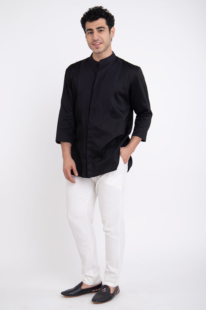 Gaby Cotton Linen Black Shirt