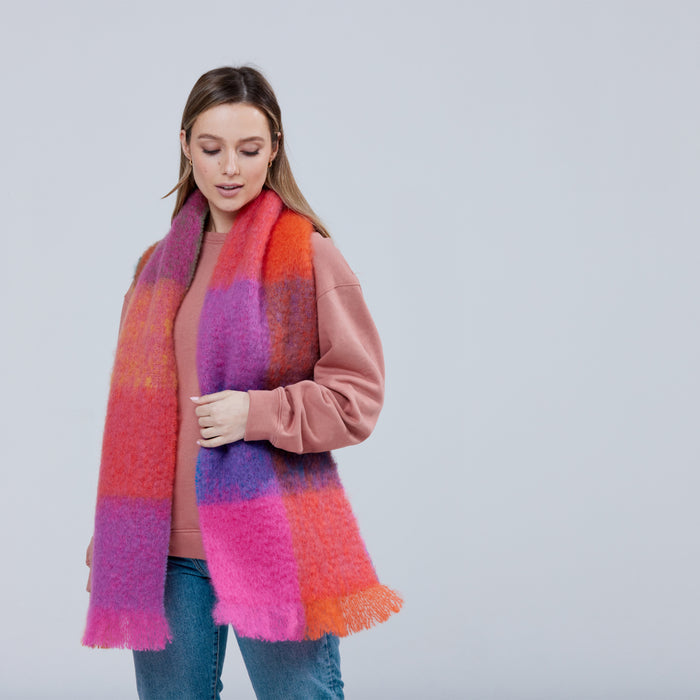 Giant Mohair Scarf - Flame Pink Block #color_flame-pink-block