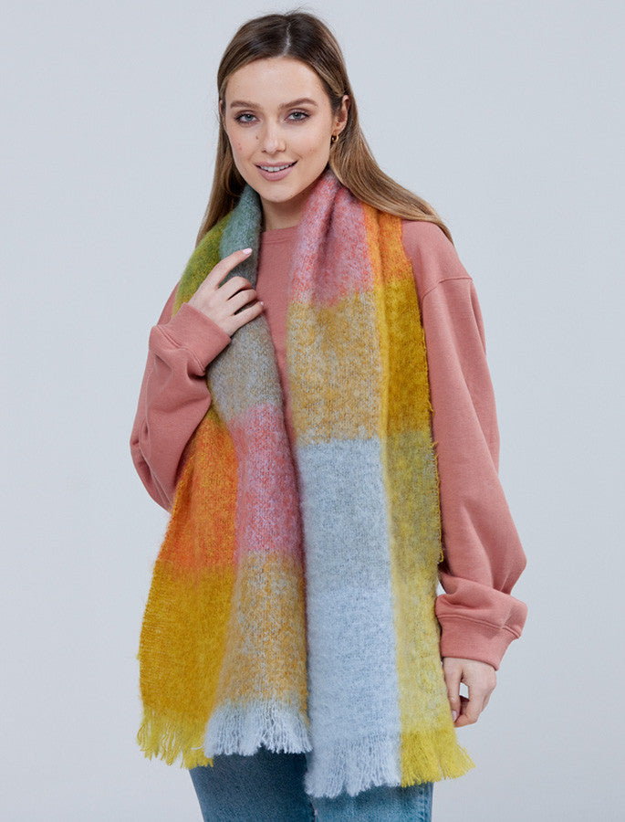 Giant Mohair Scarf - Gold/Blue Block #color_gold-blue-block