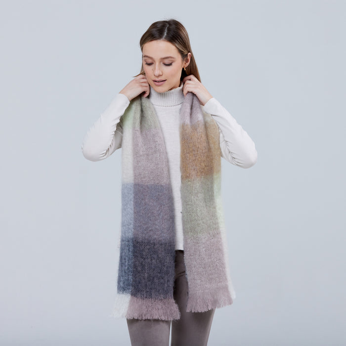 Giant Mohair Scarf - White & Mink Block #color_white-mink-block