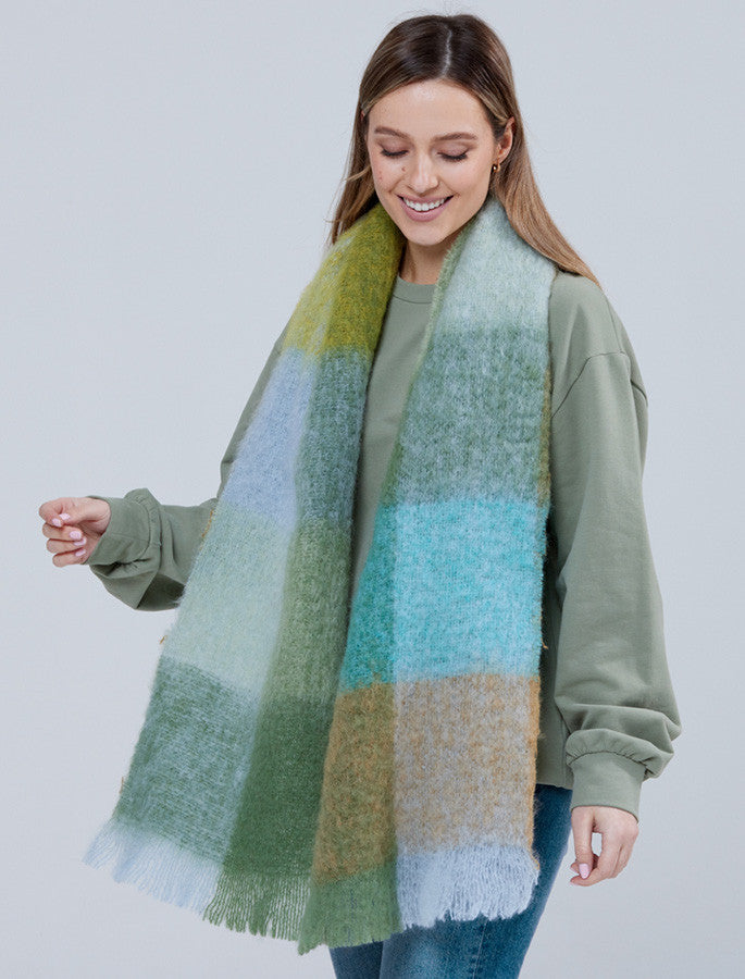 Giant Mohair Scarf - Blue/Green Block #color_blue-green-block