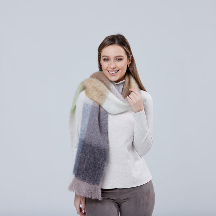 Giant Mohair Scarf - White & Mink Block #color_white-mink-block