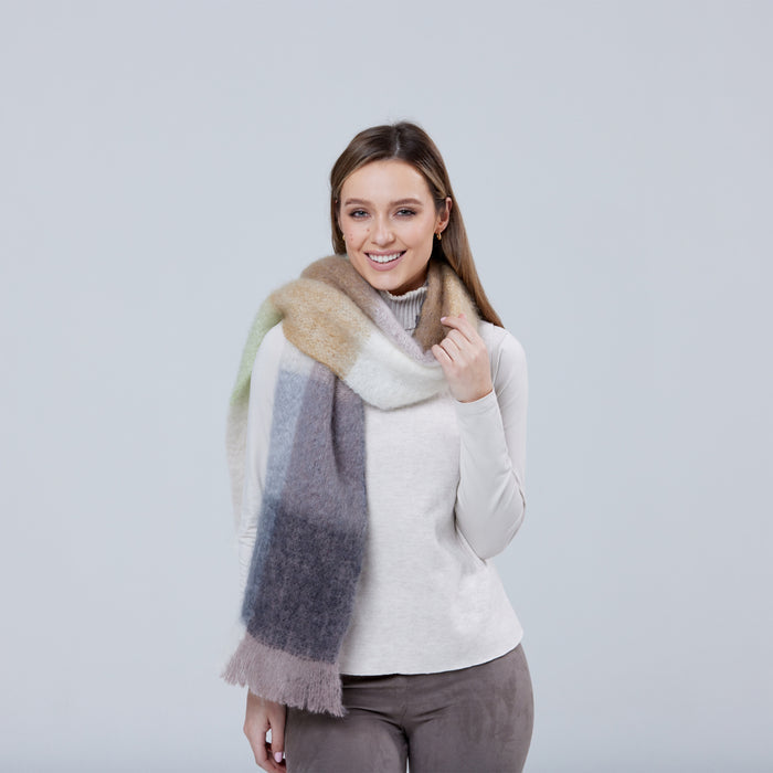 Giant Mohair Scarf - White & Mink Block #color_white-mink-block