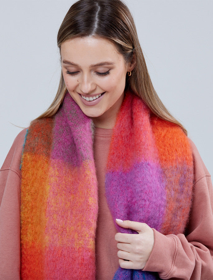 Giant Mohair Scarf - Flame Pink Block #color_flame-pink-block