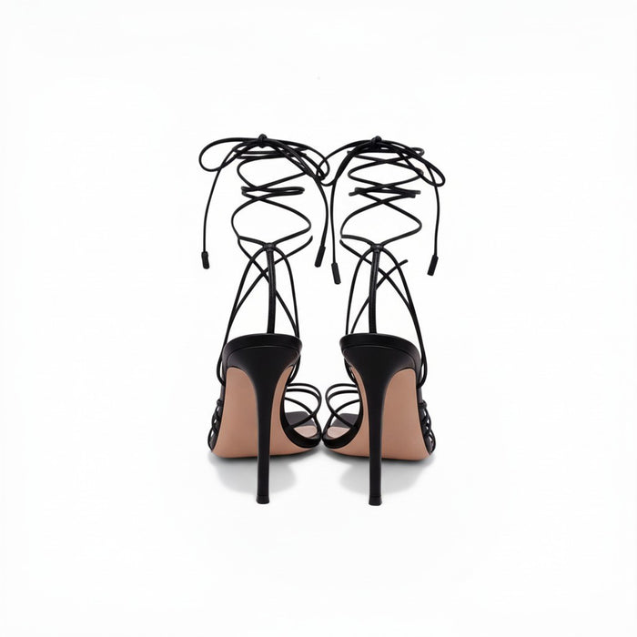 GIANVITO ROSSI BLACK LACE UP SANDAL HEELS - SIZE 39.5