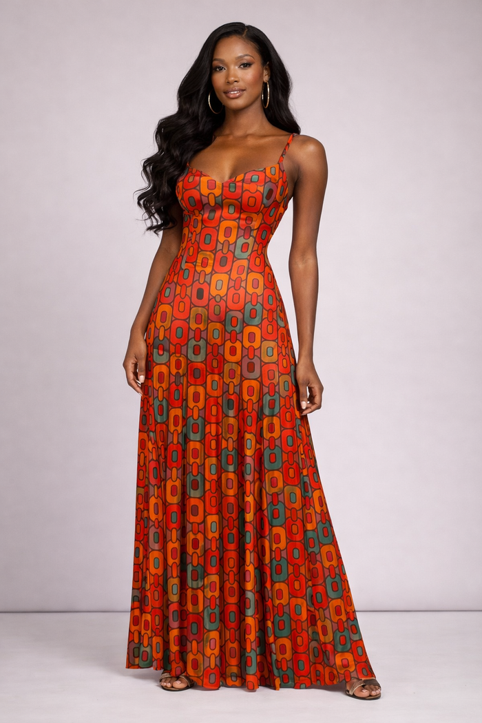 GISELE MAXI MESH DRESS - ORANGE