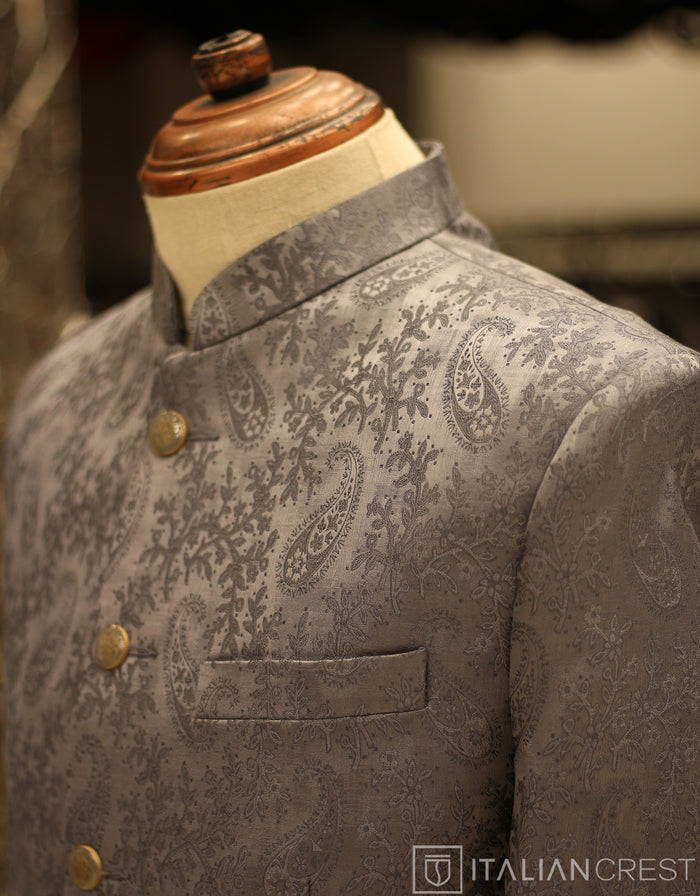 Grey Jacquard Jodhpuri Suit