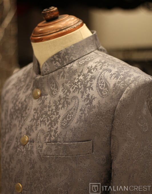 Grey Jacquard Jodhpuri Suit