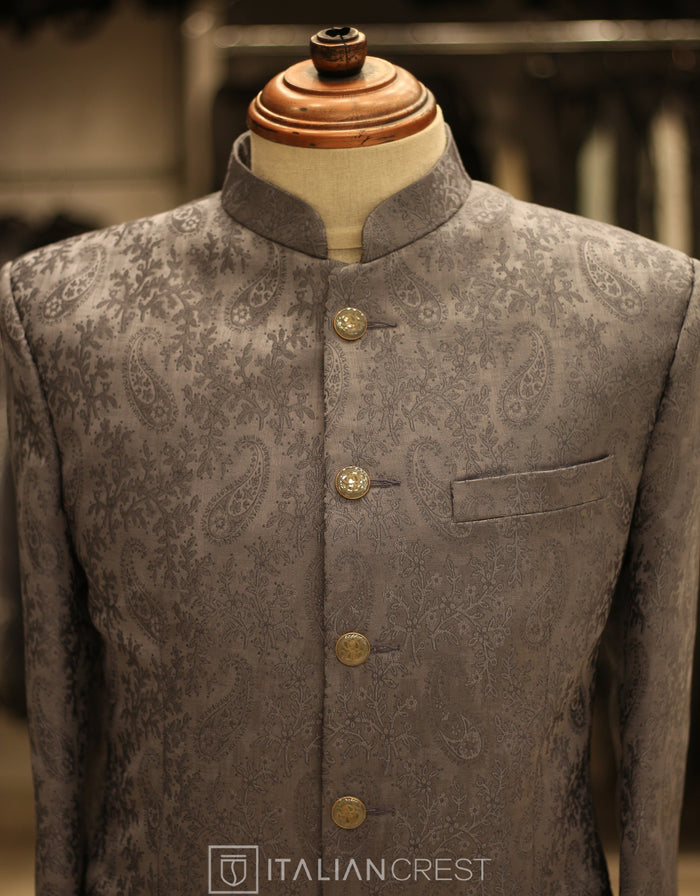 Grey Jacquard Jodhpuri Suit