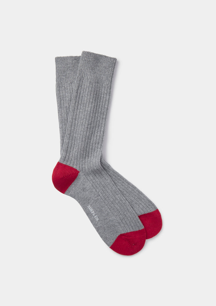 Grey & Red Wool Cashmere Blend Socks, Socks - SIRPLUS