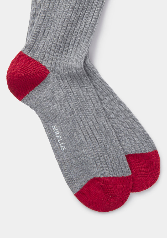 Grey & Red Wool Cashmere Blend Socks, Socks - SIRPLUS