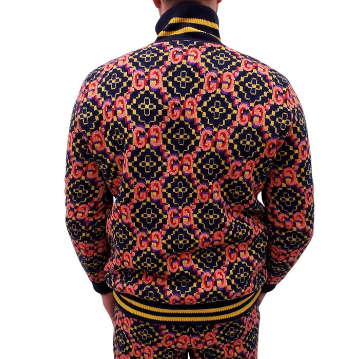 GUCCI GG PSYCHEDELIC-JACQUARD KNIT WOOL JACKET WITH SHEARLING INTERIOR - MEN'S SIZE M