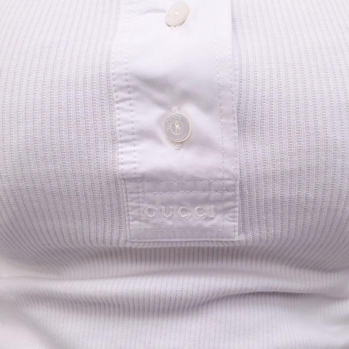 GUCCI WHITE RIBBED POPLIN T-SHIRT WITH LOGO - SIZE XS