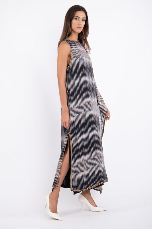 Haifa Viscose Black & White Striped Dress