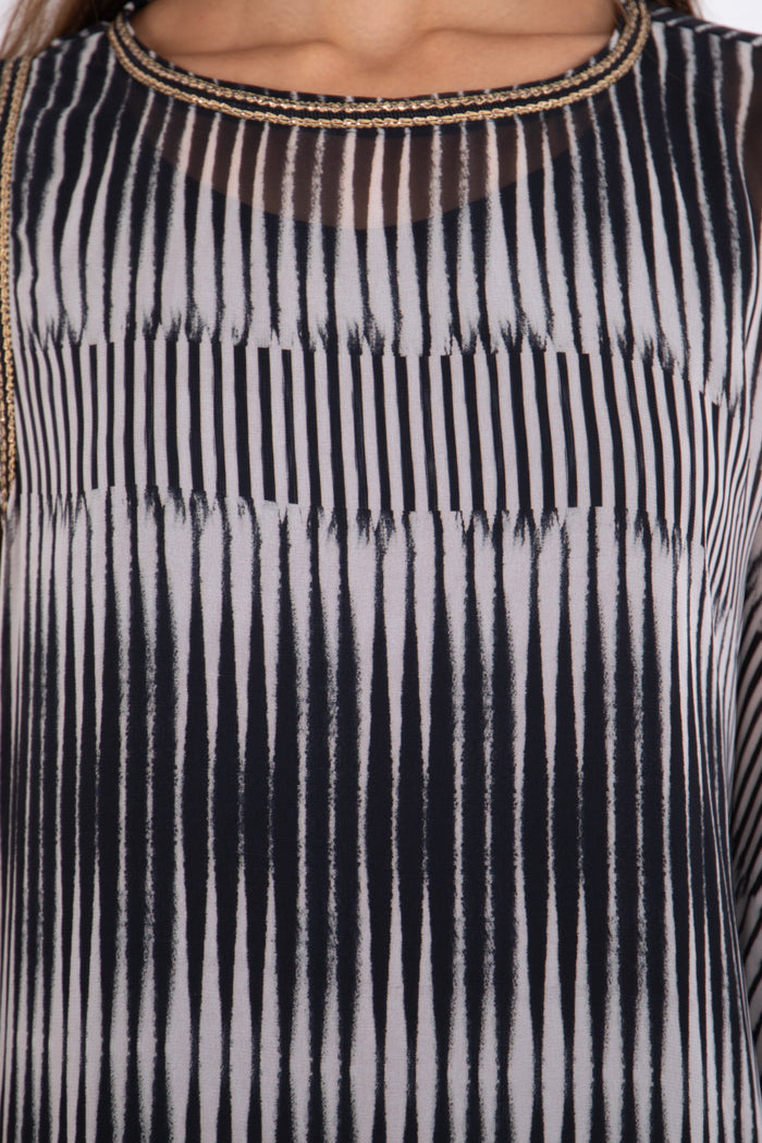 Haifa Viscose Black & White Striped Dress