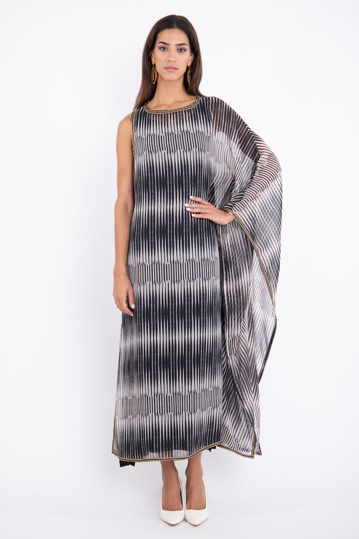 Haifa Viscose Black & White Striped Dress