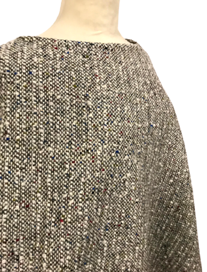 Handwoven Ladies Tweed Fringed Poncho -Granite #color_granite