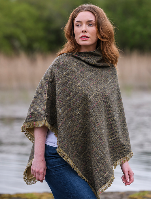 Hazelwood Pure Wool Tweed Poncho #color_thistle